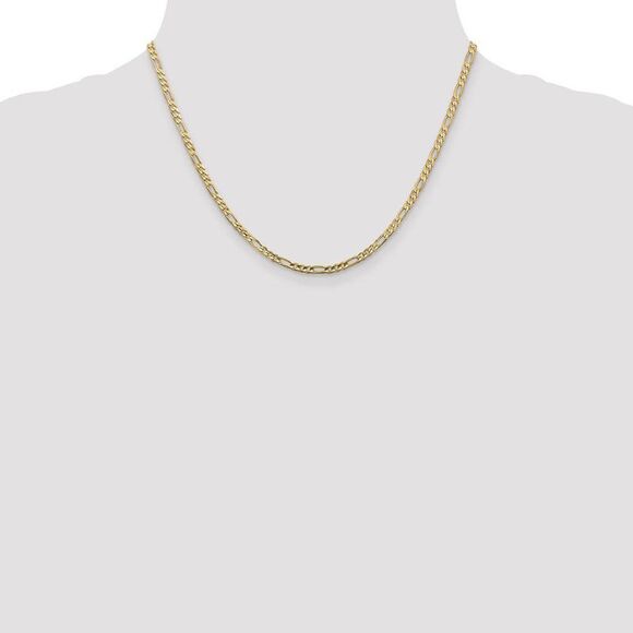 3mm 10k Yellow Gold Solid Diamond Cut Figaro Chain Necklace, 18 Inch - Picture 2 of 8